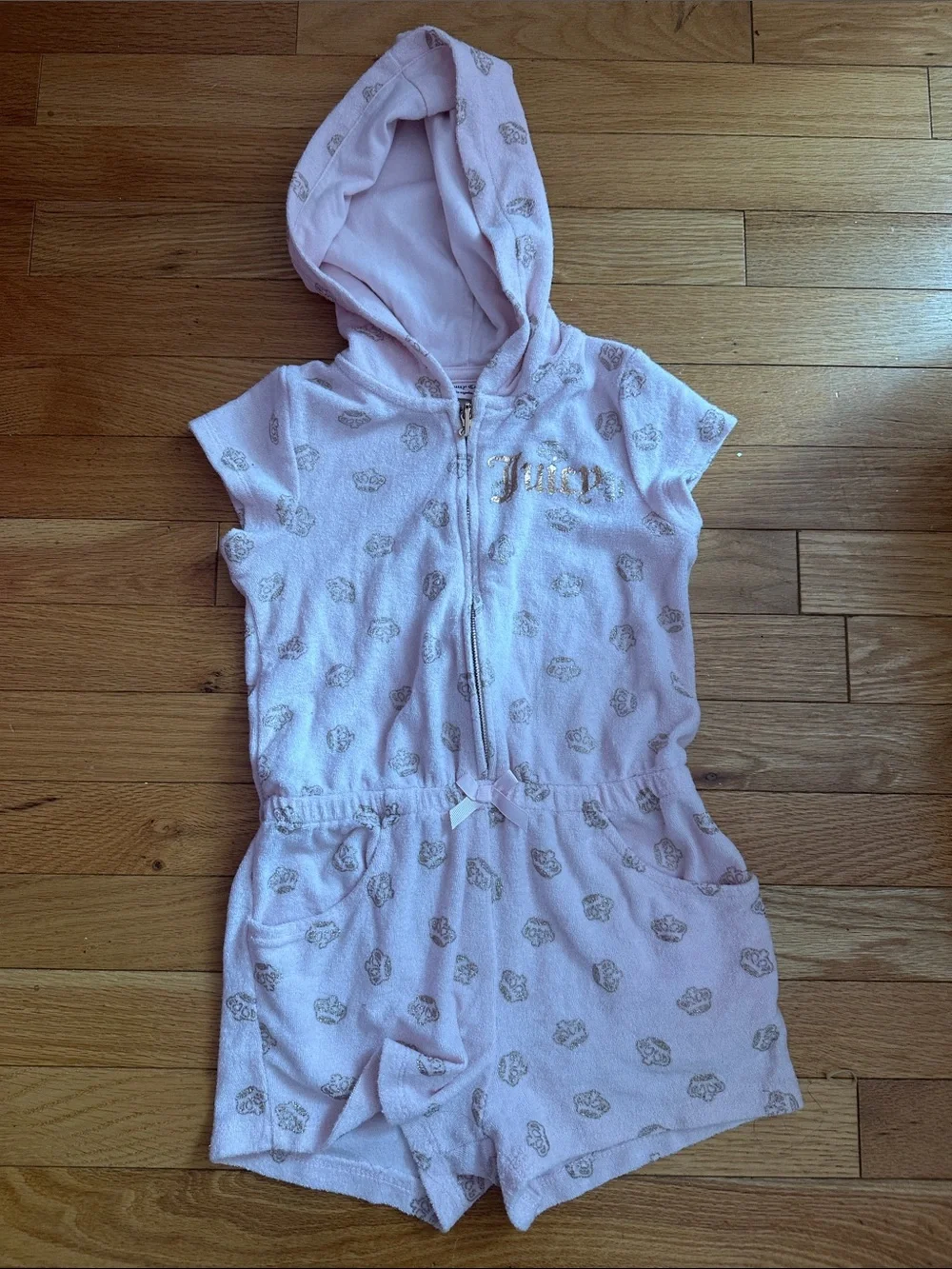 Juicy Couture Light Pink Hooded Terry Short Romper